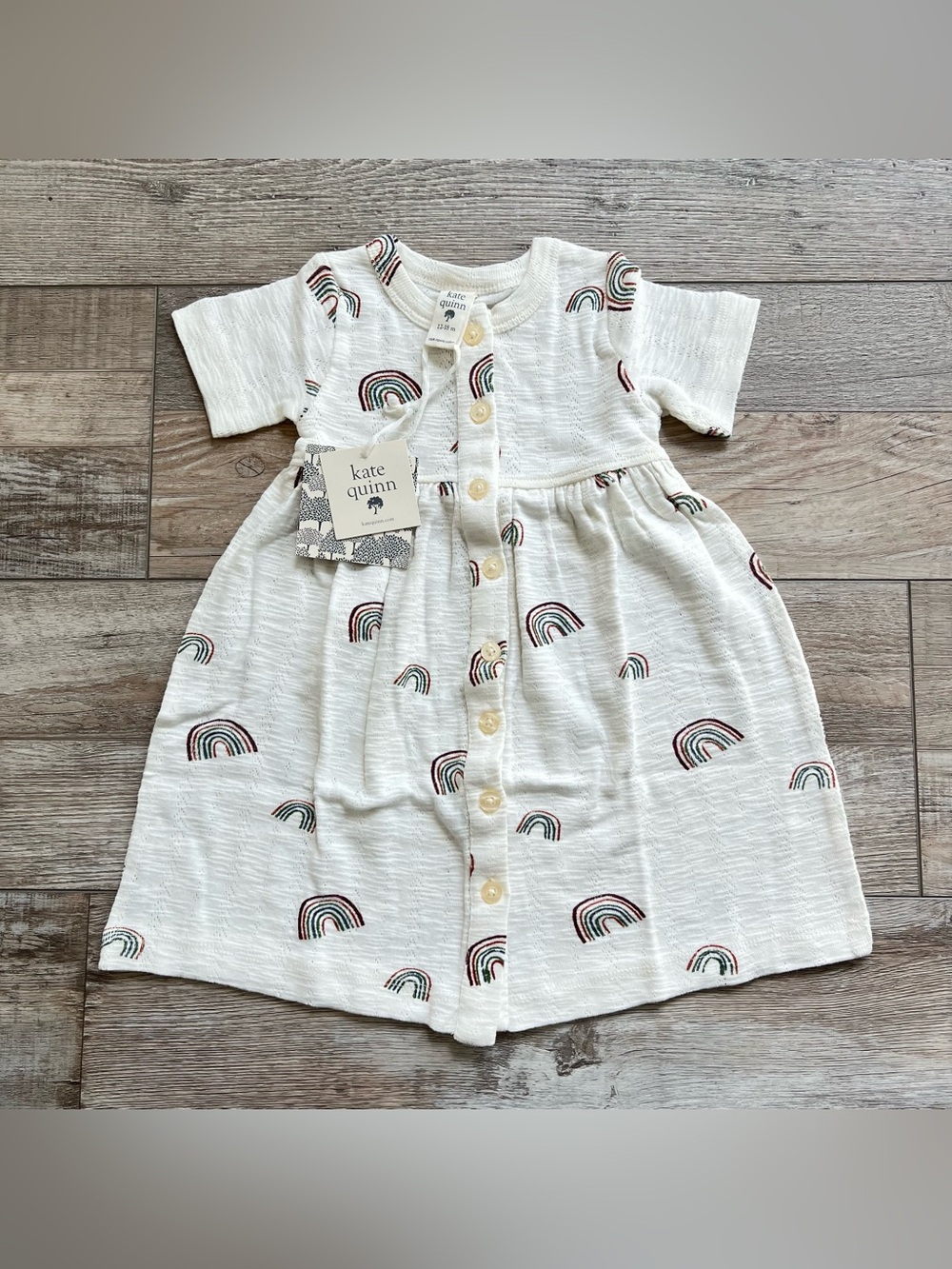 NWT Kate Quinn Pointelle Button Front Dress in Rainbows Size 12-18 Months